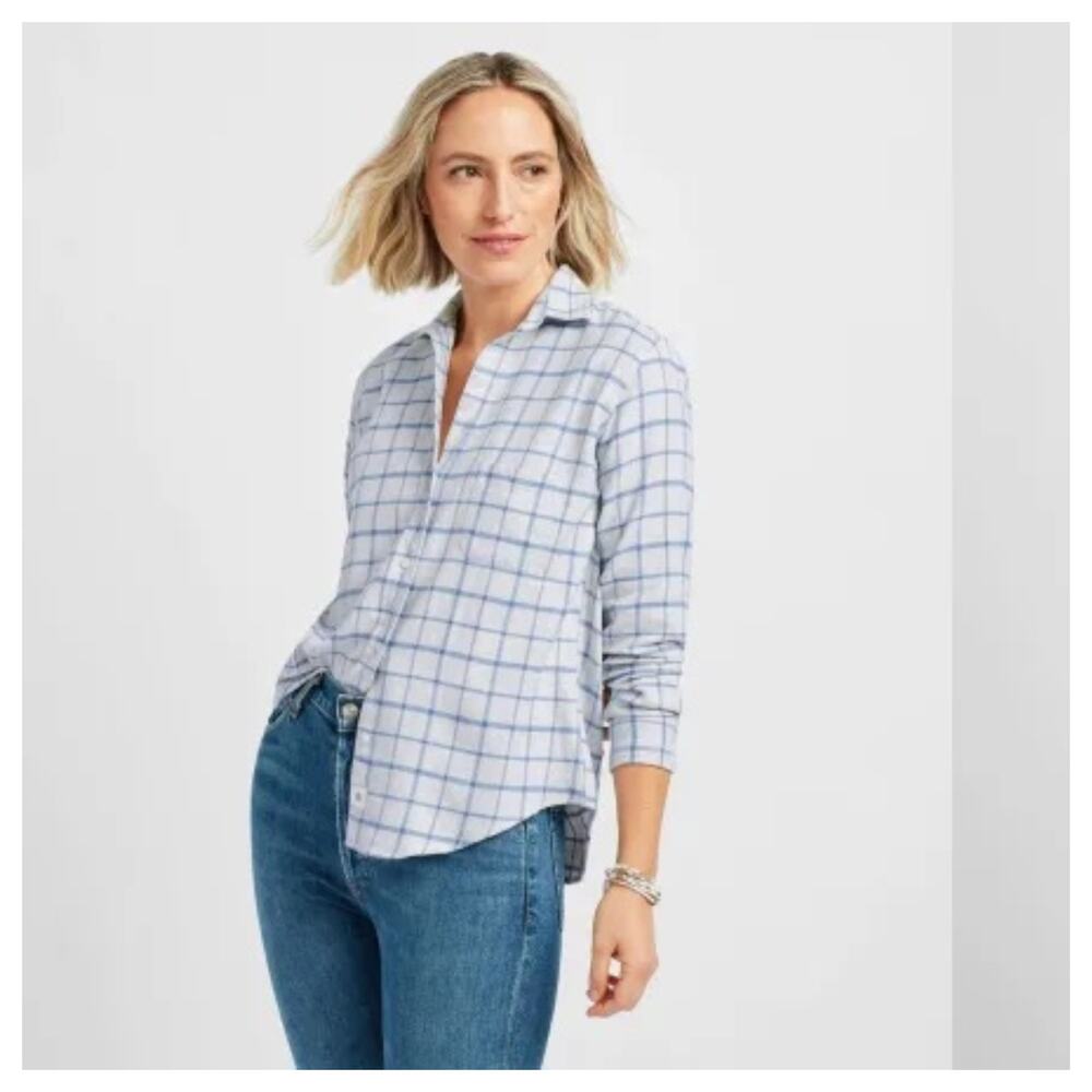 [Grayson] The Hero Windowpane Plaid Gray Blue Flannel Button Down Shirt Sz Small